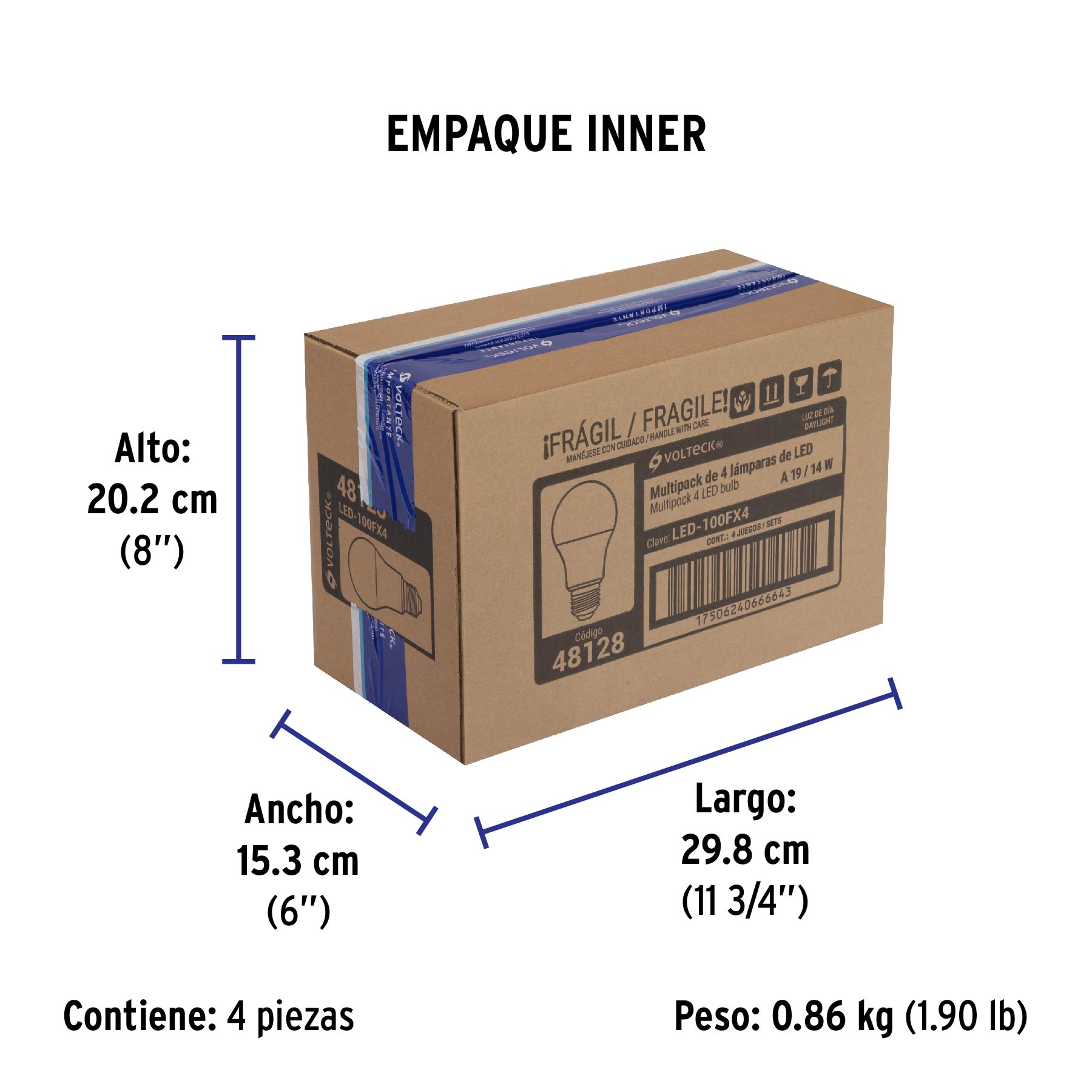 Pack de 4 lámparas LED A19 14 W (equiv. 100 W), luz de día | LED-100FX4 | 48128