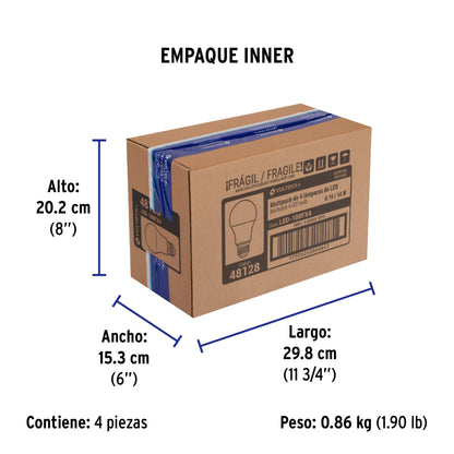 Pack de 4 lámparas LED A19 14 W (equiv. 100 W), luz de día | LED-100FX4 | 48128