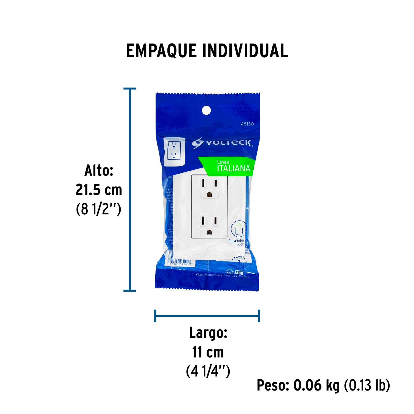 Contacto dúplex aterrizado, color blanco, línea Italiana | CODO-IB | 48130