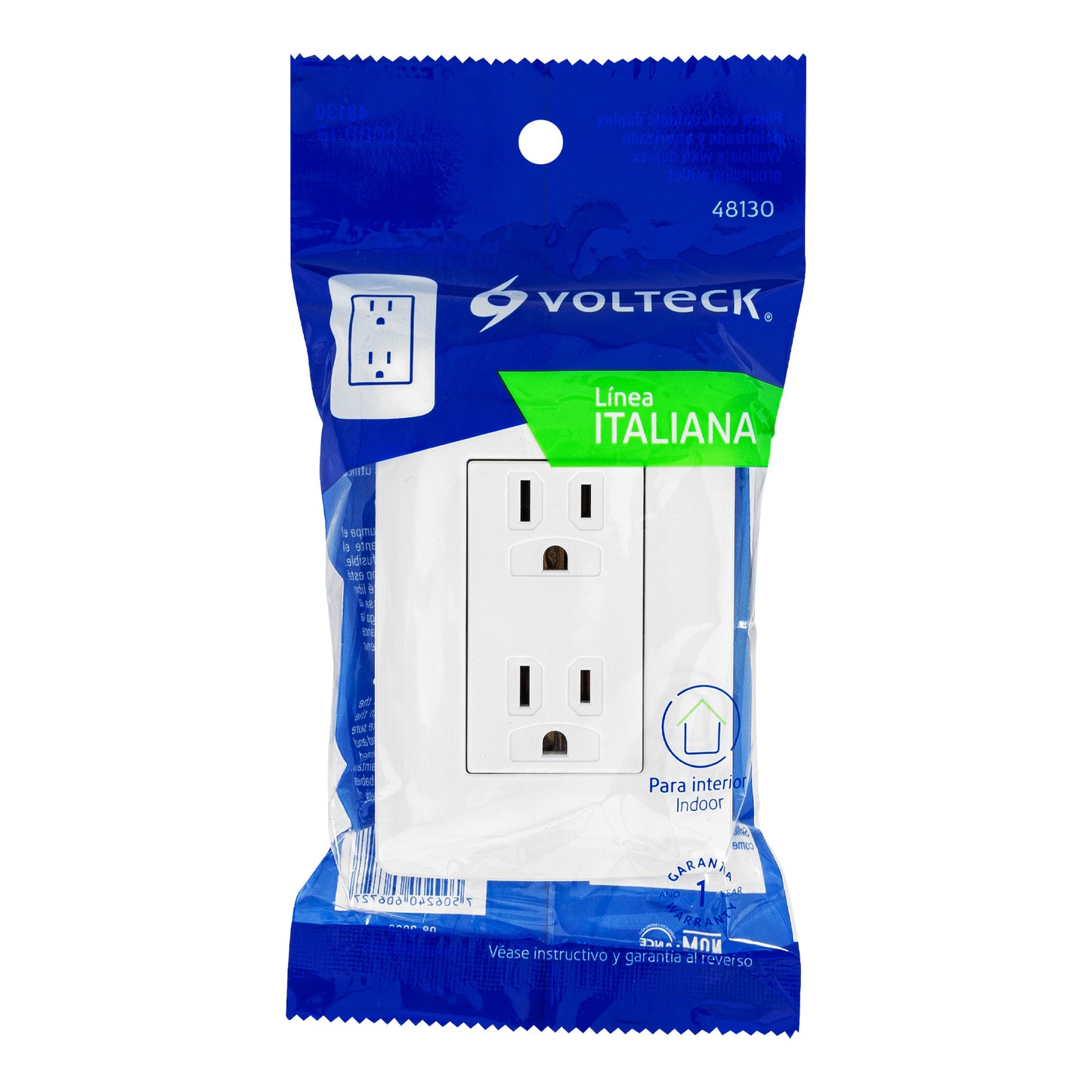 Contacto dúplex aterrizado, color blanco, línea Italiana | CODO-IB | 48130