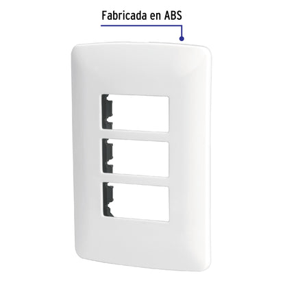 Placa 3 módulos de ABS, línea Italiana, color blanco | PPTR-IB | 48136