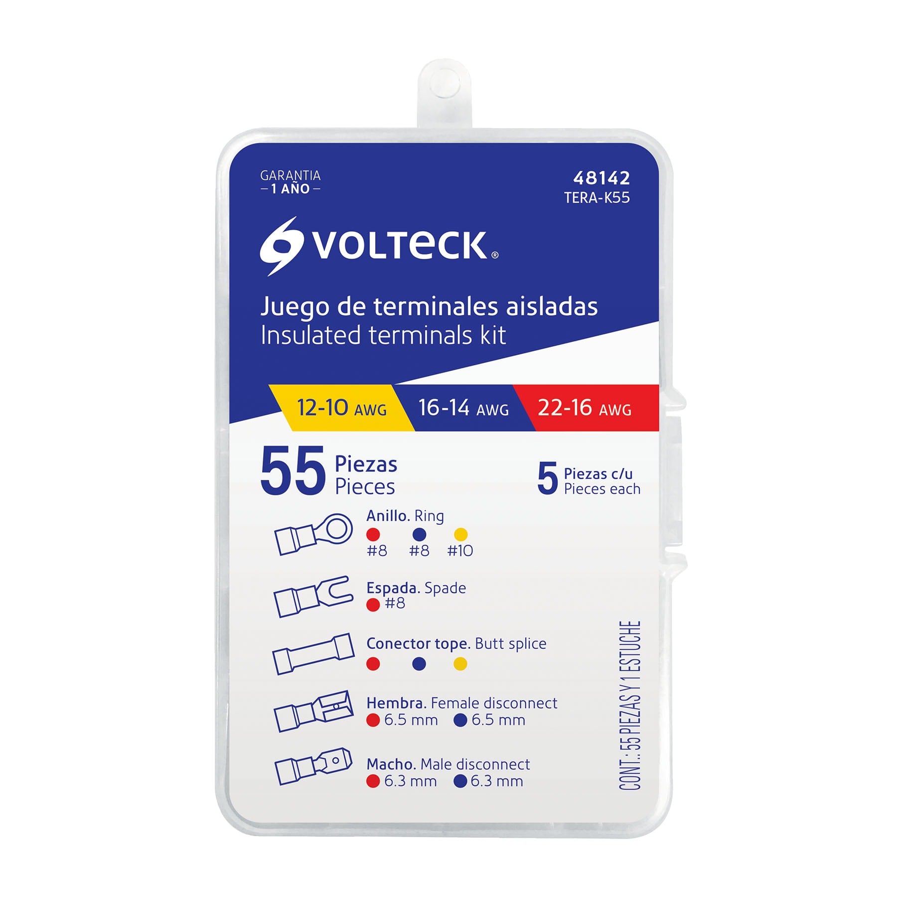 Juego de 55 terminales aisladas para cable, Volteck | TERA-K55 | 48142