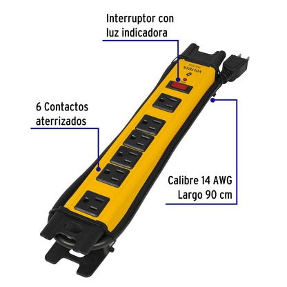 Multicontacto 14 AWG industrial supresor de picos 6 entradas | MUL-612X | 48186