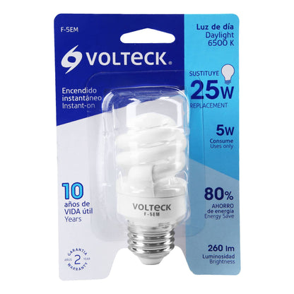 Lámpara espiral mini T2 5 W luz de día en blíster, Volteck | F-5EM | 48200