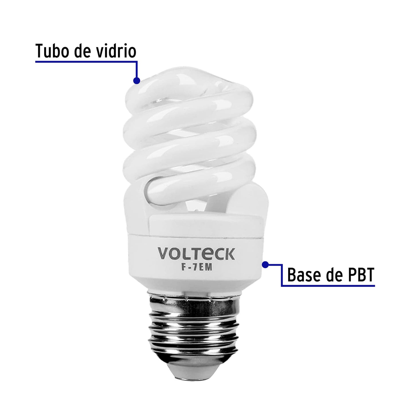 Lámpara espiral mini T2 7 W luz de día en blíster, Volteck | F-7EM | 48202