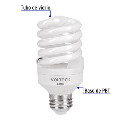 Lámpara espiral mini T2 20 W luz de día en blíster, Volteck | F-20EM | 48206