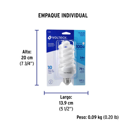 Lámpara espiral T4 24 W luz de día en blíster, Volteck | F-24E | 48215