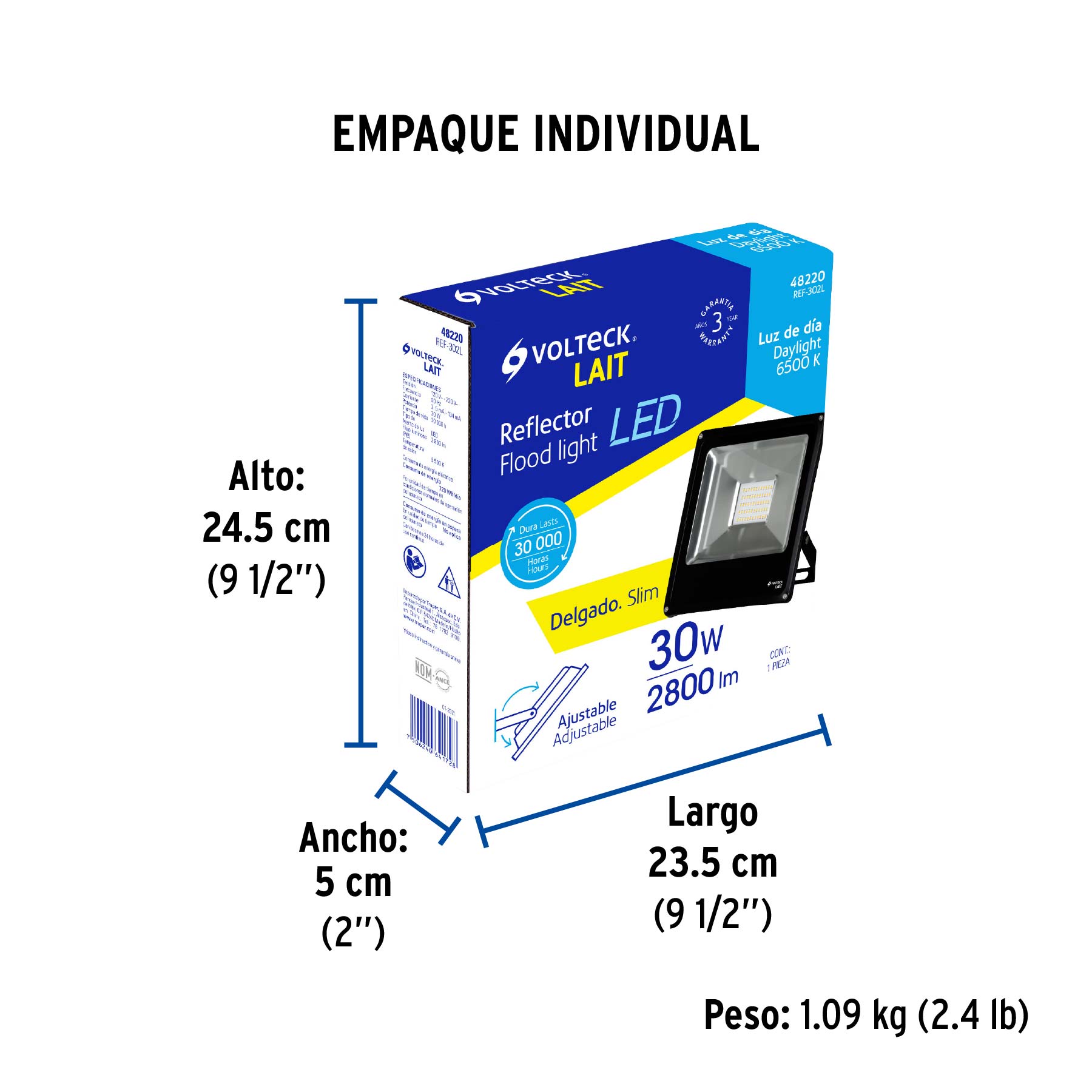 Reflector LED para exteriores 30W 6500K, VOLTECK | REF-302L | 48220