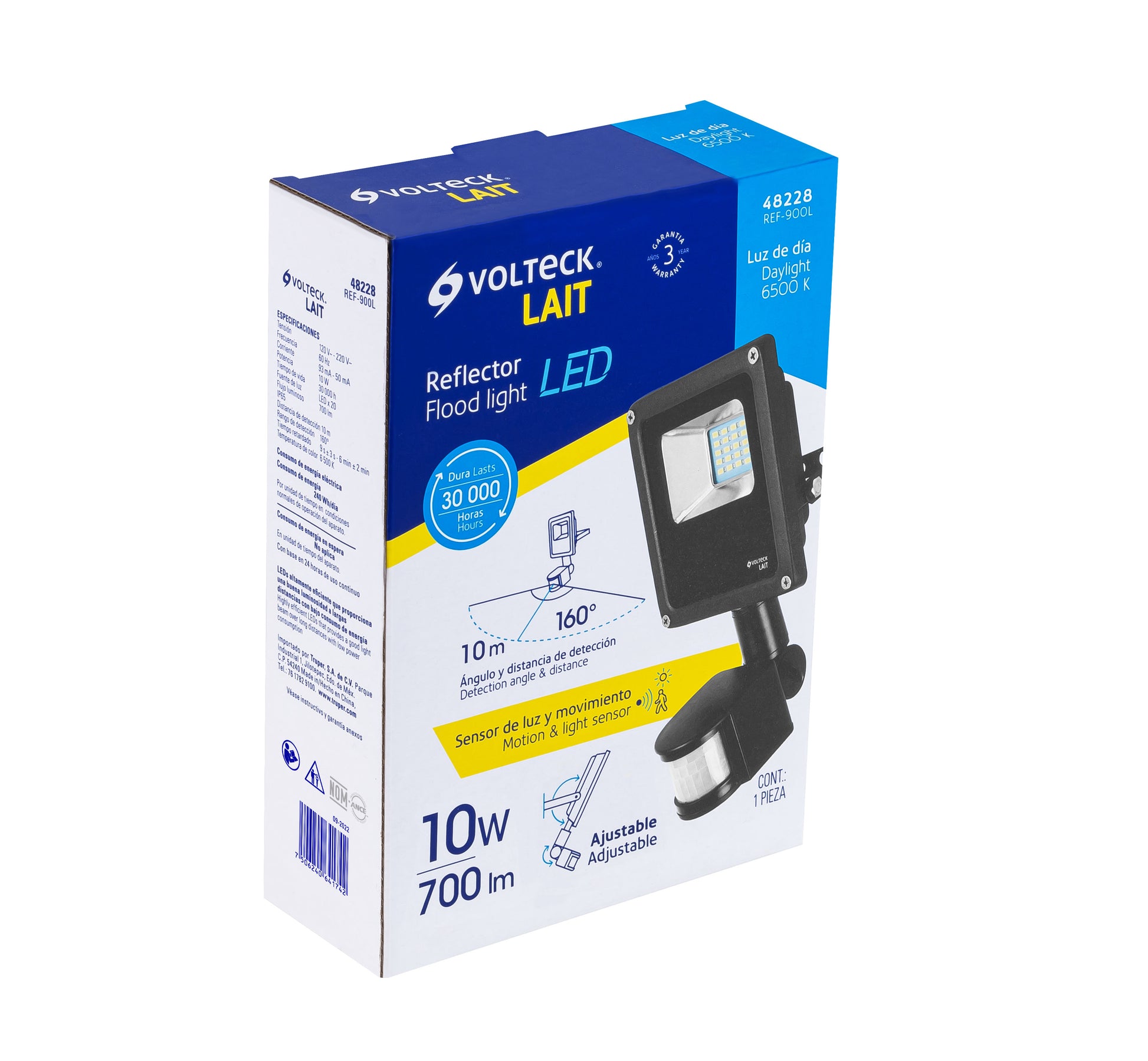 Reflector LED para exteriores 10W 6500K con sensor, VOLTECK | REF-900L | 48228