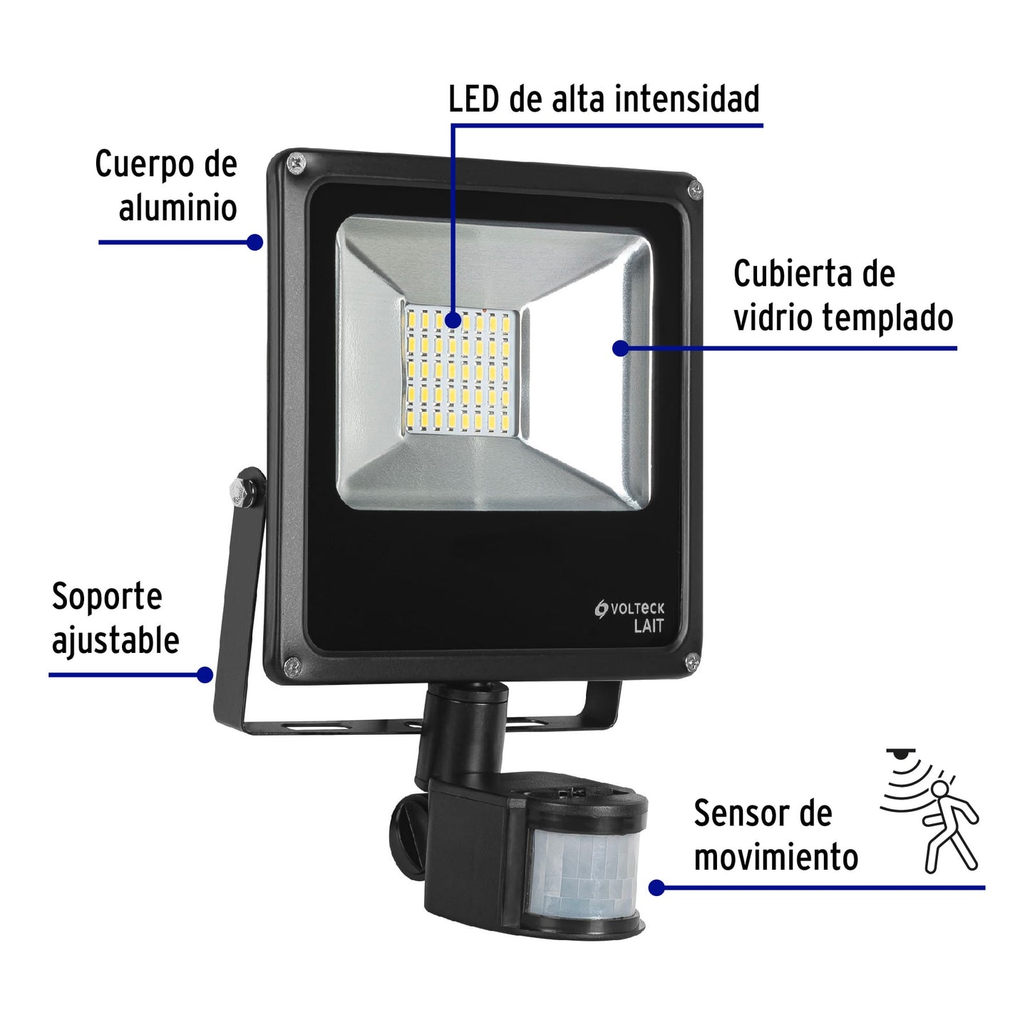 Reflector LED para exteriores 20W 6500K con sensor, VOLTECK | REF-901L | 48229