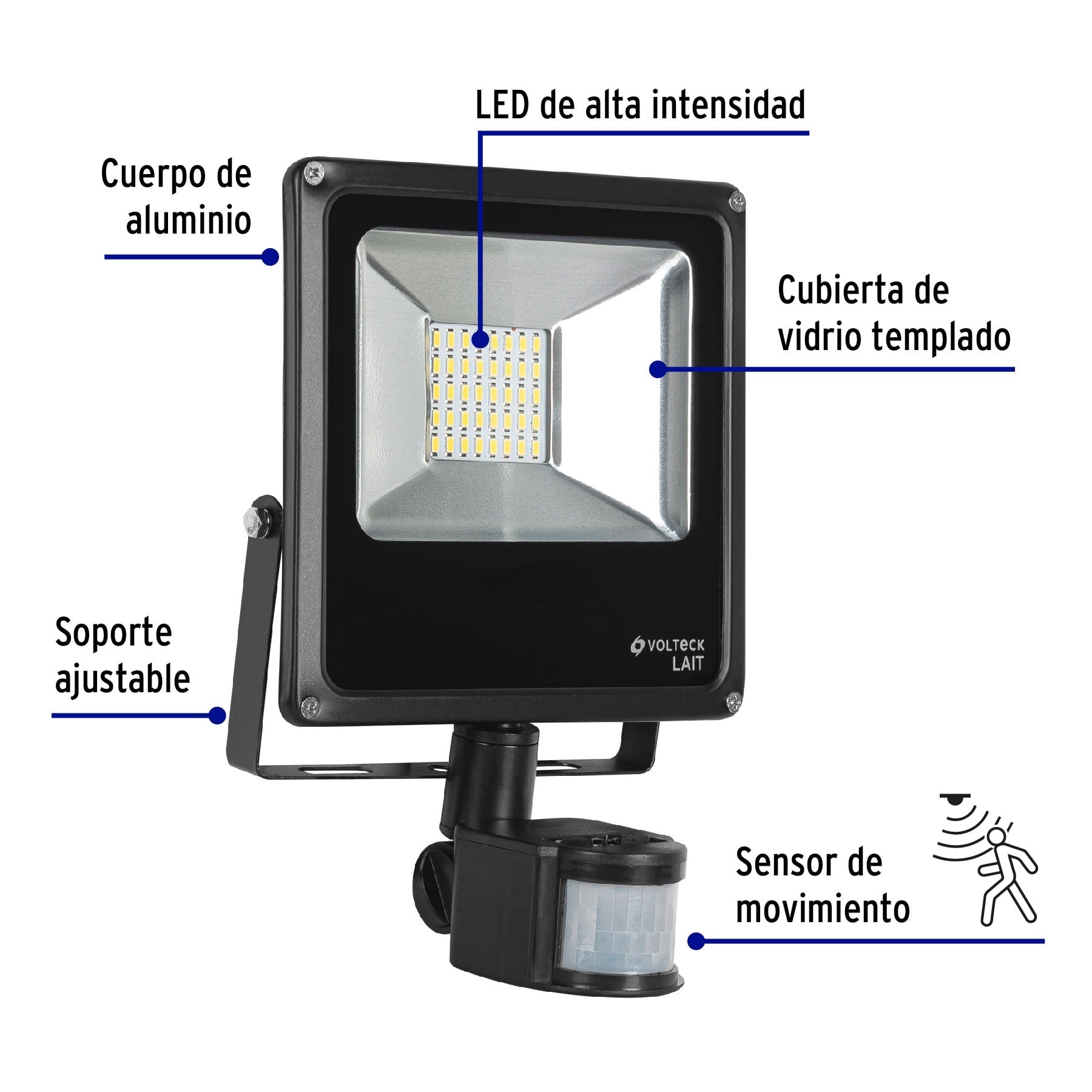 Reflector LED para exteriores 20W 6500K con sensor, VOLTECK | REF-901L | 48229