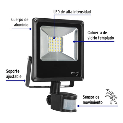 Reflector LED para exteriores 20W 6500K con sensor, VOLTECK | REF-901L | 48229