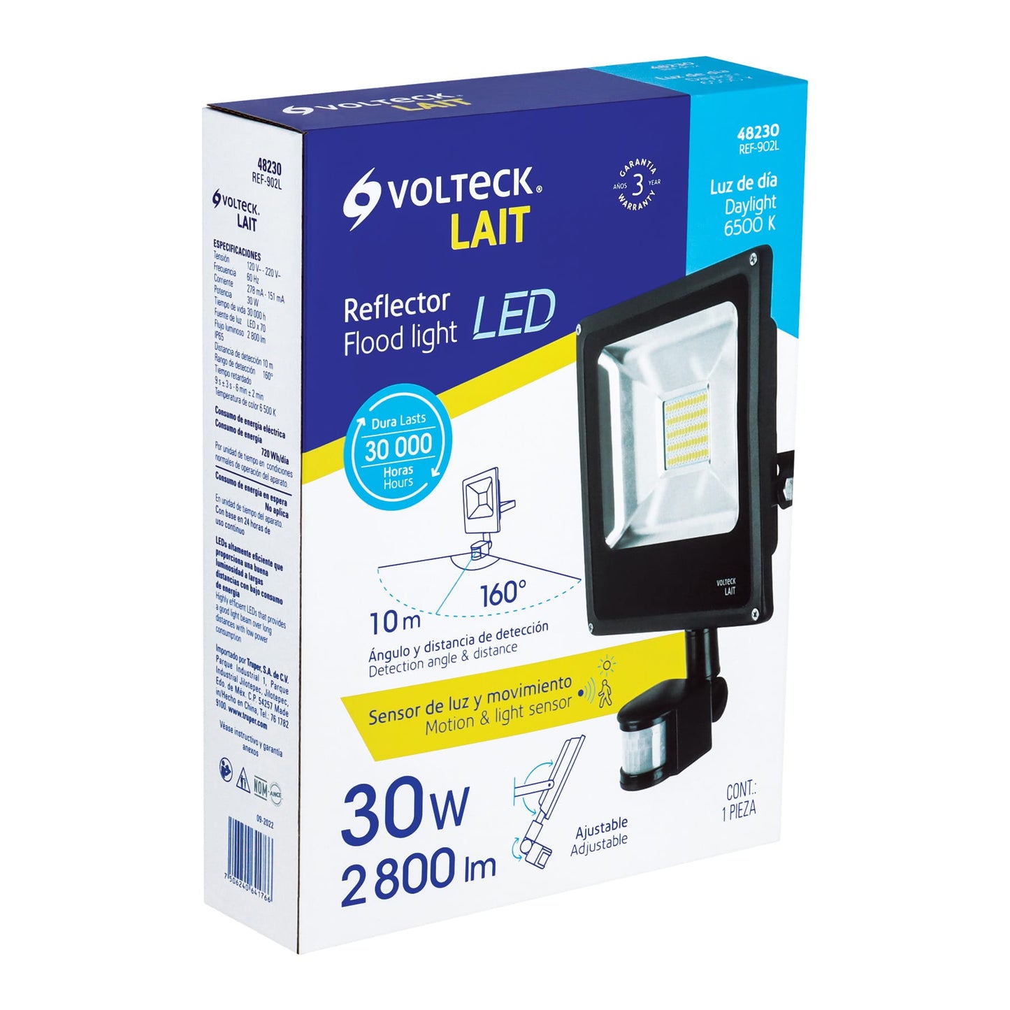Reflector LED para exteriores 30W 6500K con sensor, VOLTECK | REF-902L | 48230
