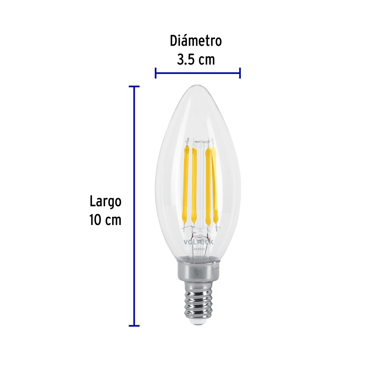 Lámpara LED tipo vela 4 W con filamento base E12 luz cálida | LED-V4F2C | 48253