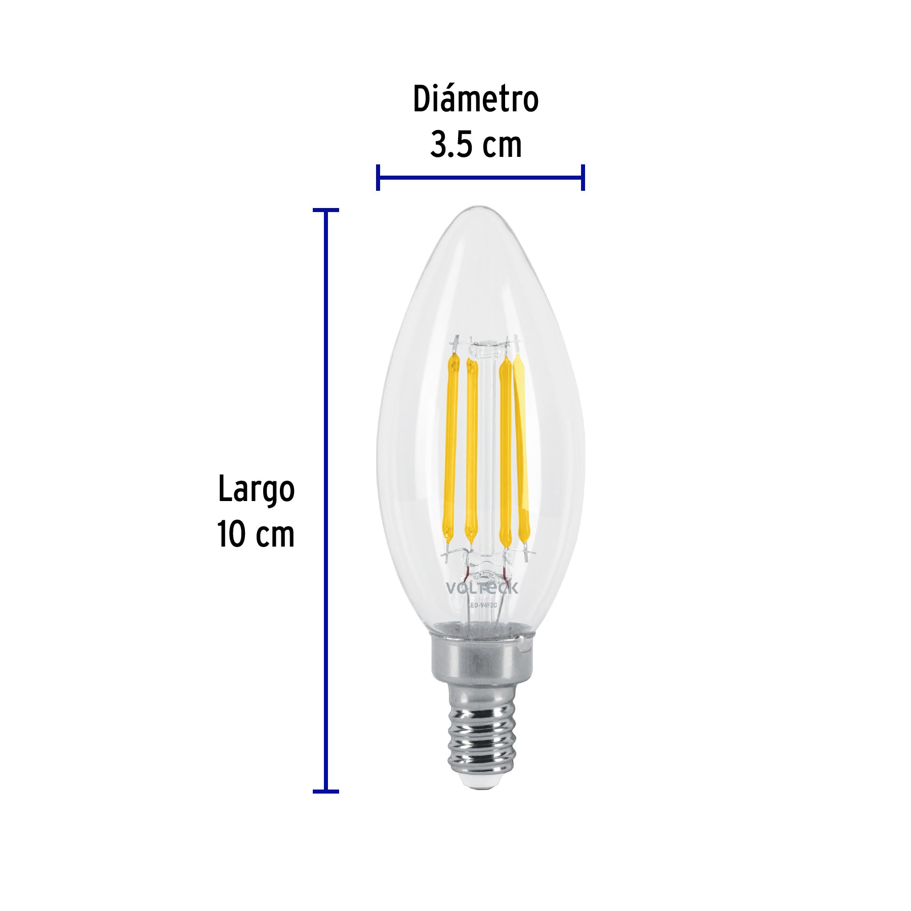 Lámpara LED tipo vela 4 W con filamento base E12 luz cálida | LED-V4F2C | 48253