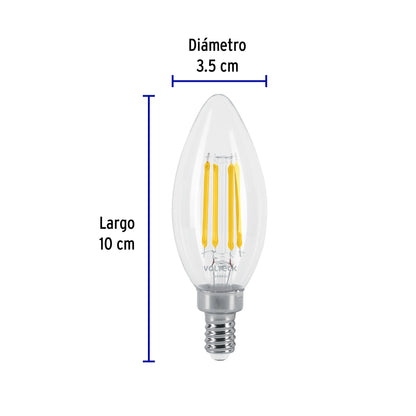 Lámpara LED tipo vela 4 W con filamento base E12 luz cálida | LED-V4F2C | 48253