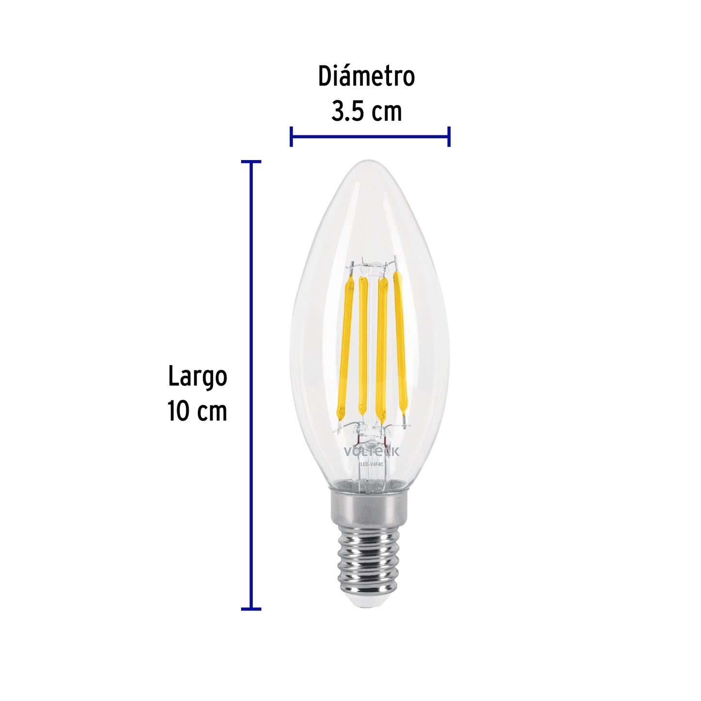 Lámpara LED tipo vela 4 W con filamento base E14 luz cálida | LED-V4F4C | 48254