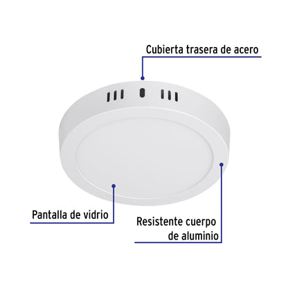 Luminario LED plafón 12W 3000K, redondo, blanco, VOLTECK | PLA-205LC | 48257