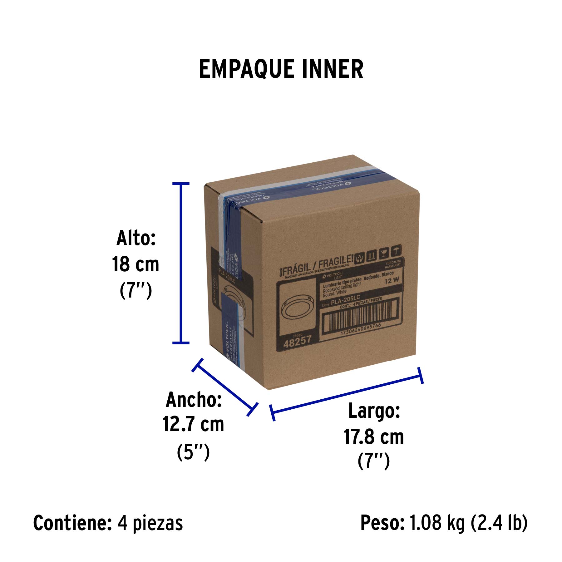 Luminario LED plafón 12W 3000K, redondo, blanco, VOLTECK | PLA-205LC | 48257