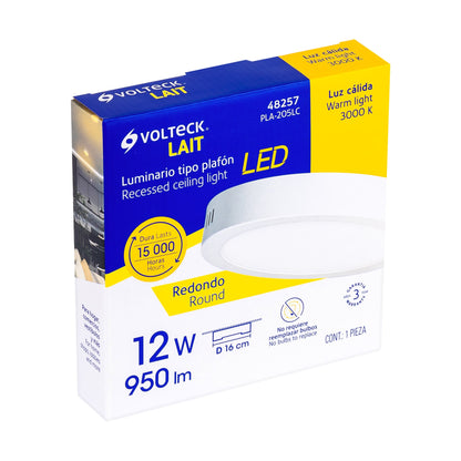 Luminario LED plafón 12W 3000K, redondo, blanco, VOLTECK | PLA-205LC | 48257