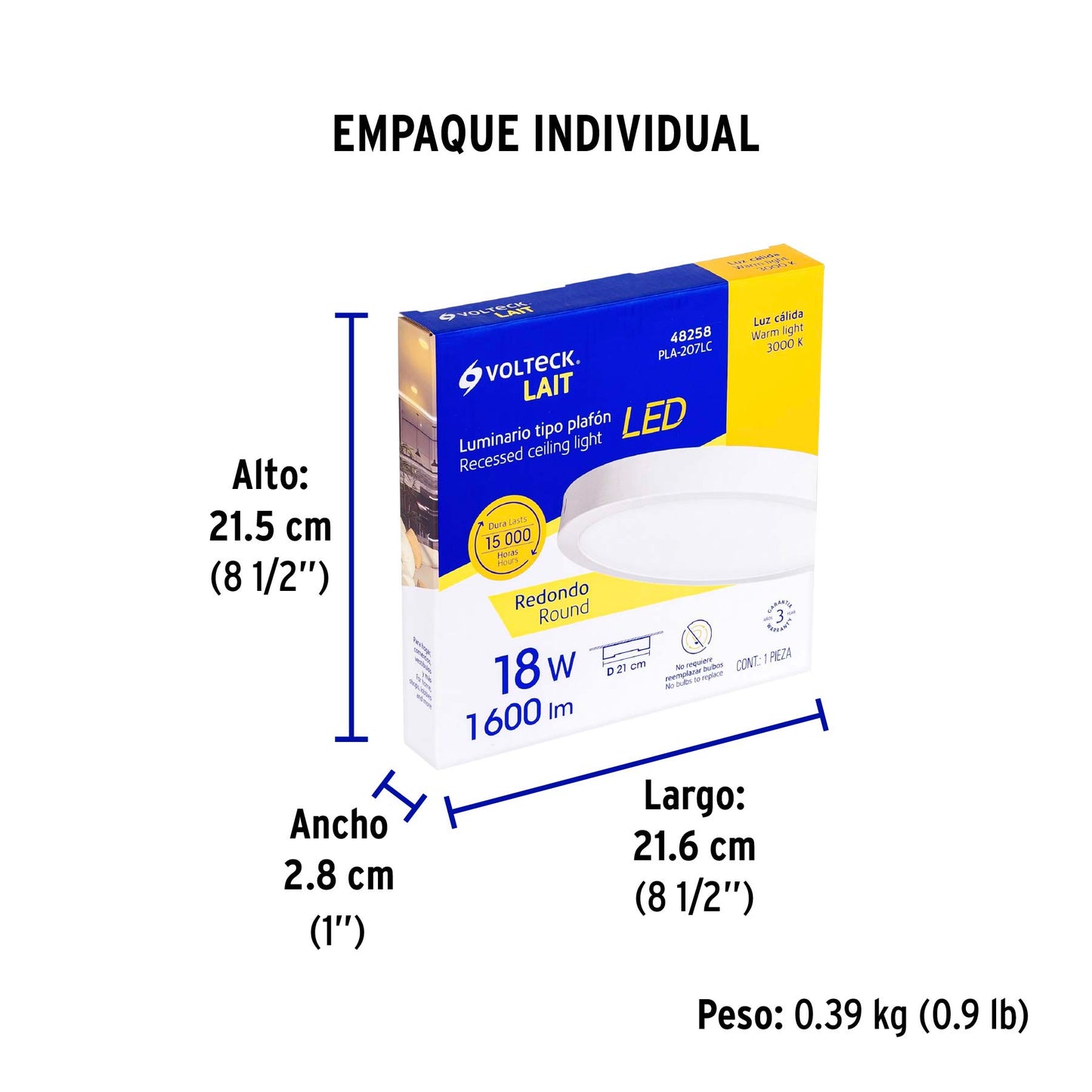 Luminario LED plafón18W 3000K, redondo, blanco, VOLTECK | PLA-207LC | 48258