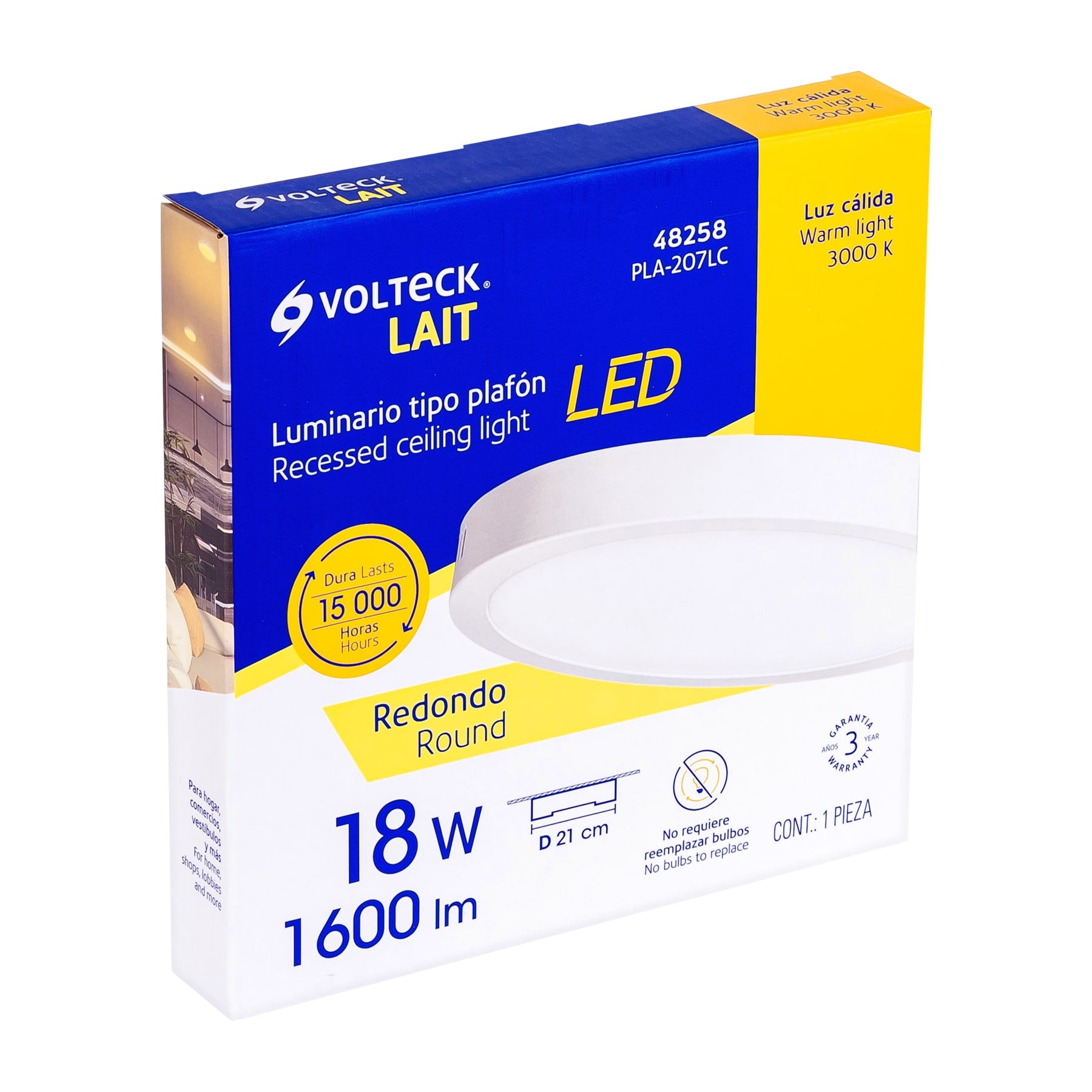 Luminario LED plafón18W 3000K, redondo, blanco, VOLTECK | PLA-207LC | 48258