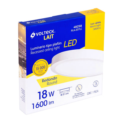 Luminario LED plafón18W 3000K, redondo, blanco, VOLTECK | PLA-207LC | 48258
