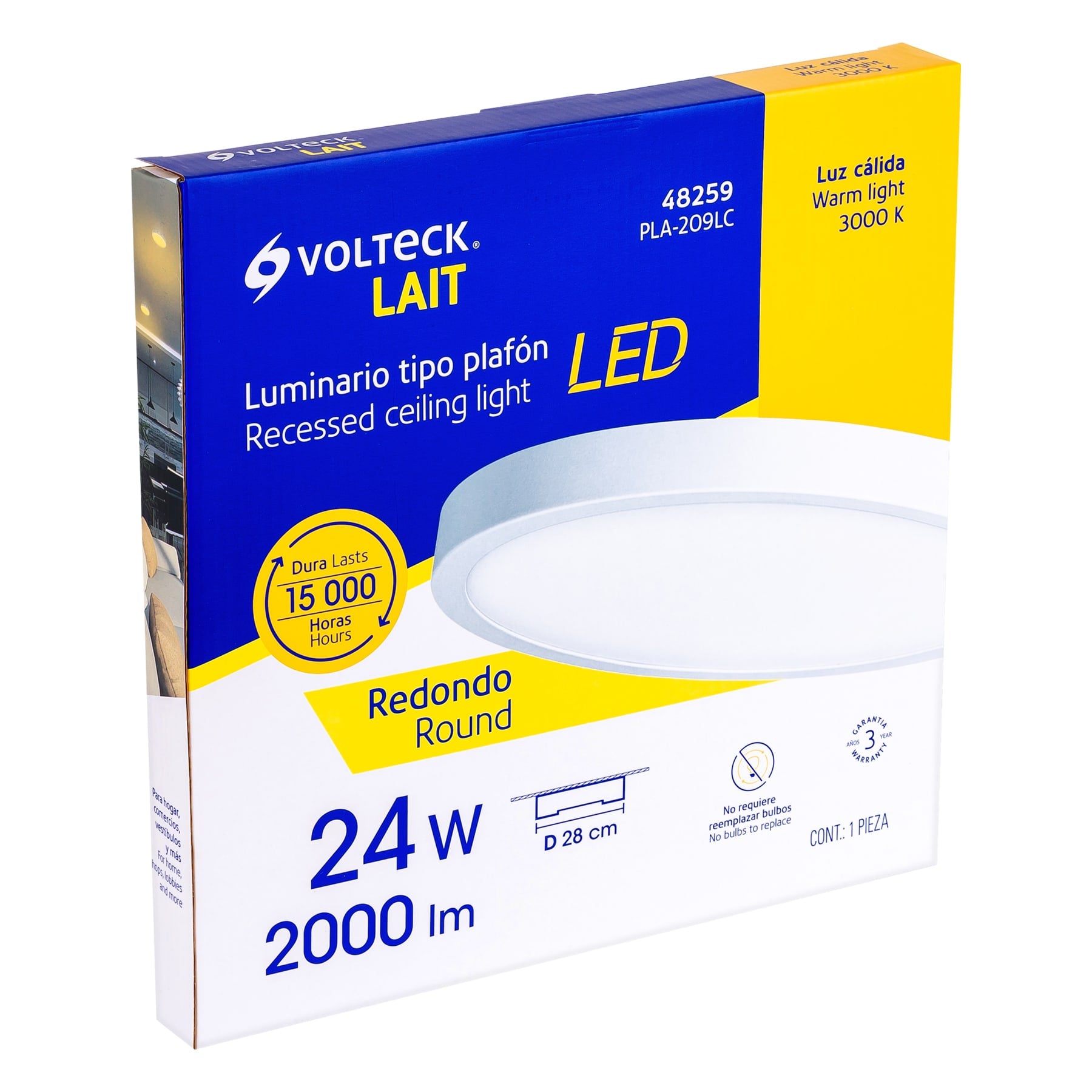 Luminario LED plafón24W 3000K, redondo, blanco, VOLTECK | PLA-209LC | 48259