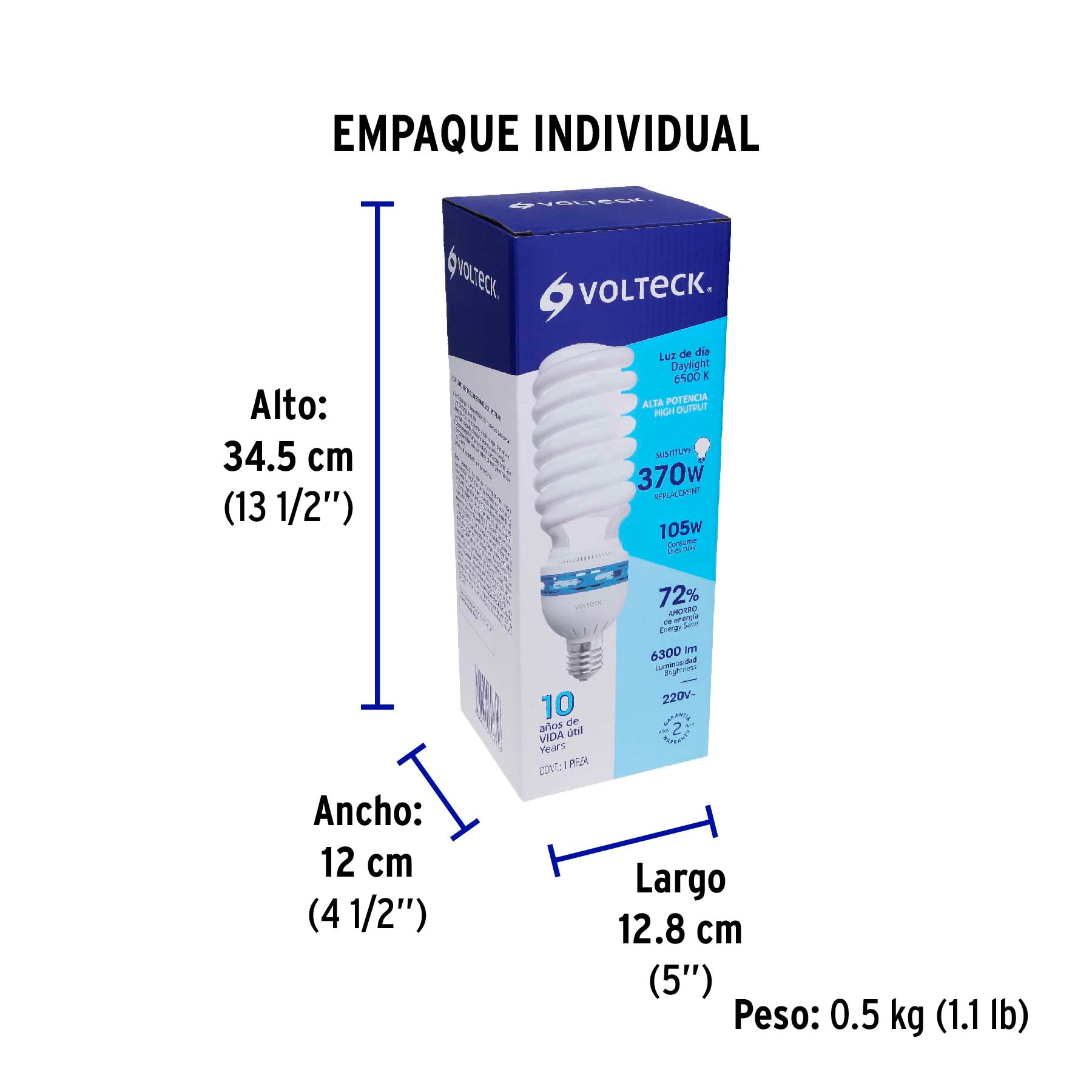 Lámpara espiral 105 W base mogul E39 220 V luz día, caja | F-105EXC | 48261