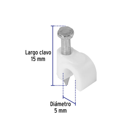 Bolsa con 20 grapas blancas de 5 mm para cable redondo | GCU-5B | 48271
