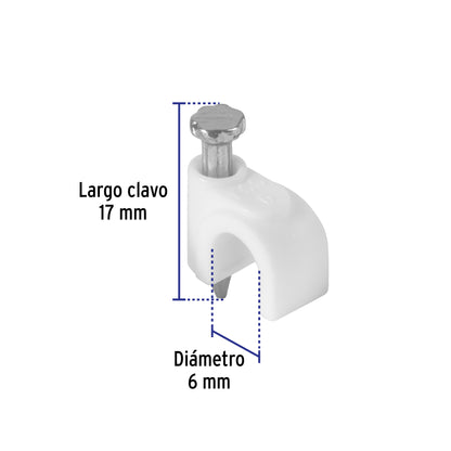 Bolsa con 20 grapas blancas de 6 mm para cable redondo | GCU-6B | 48272