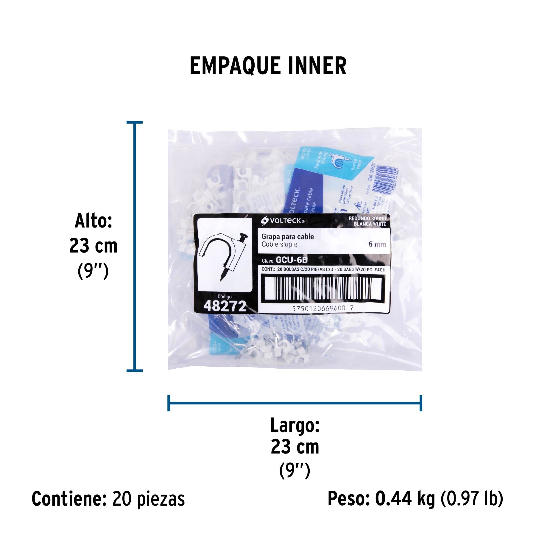 Bolsa con 20 grapas blancas de 6 mm para cable redondo | GCU-6B | 48272