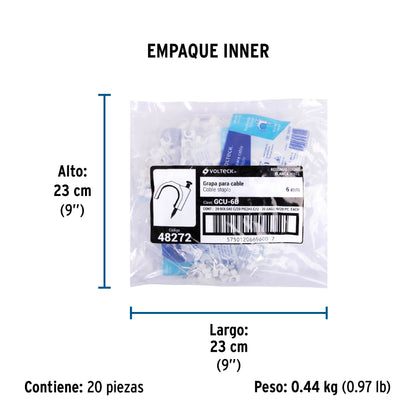 Bolsa con 20 grapas blancas de 6 mm para cable redondo | GCU-6B | 48272