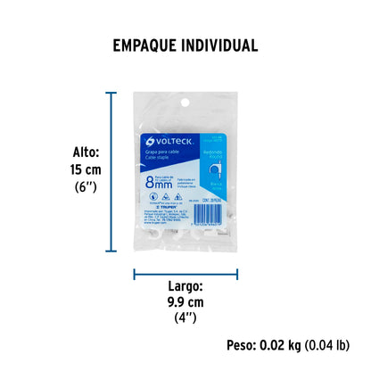 Bolsa con 20 grapas blancas de 8 mm para cable redondo | GCU-8B | 48273