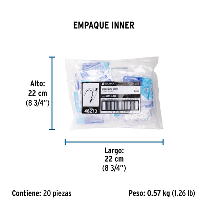 Bolsa con 20 grapas blancas de 8 mm para cable redondo | GCU-8B | 48273