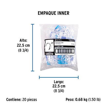 Bolsa con 20 grapas blancas de 10 mm para cable redondo | GCU-10B | 48274