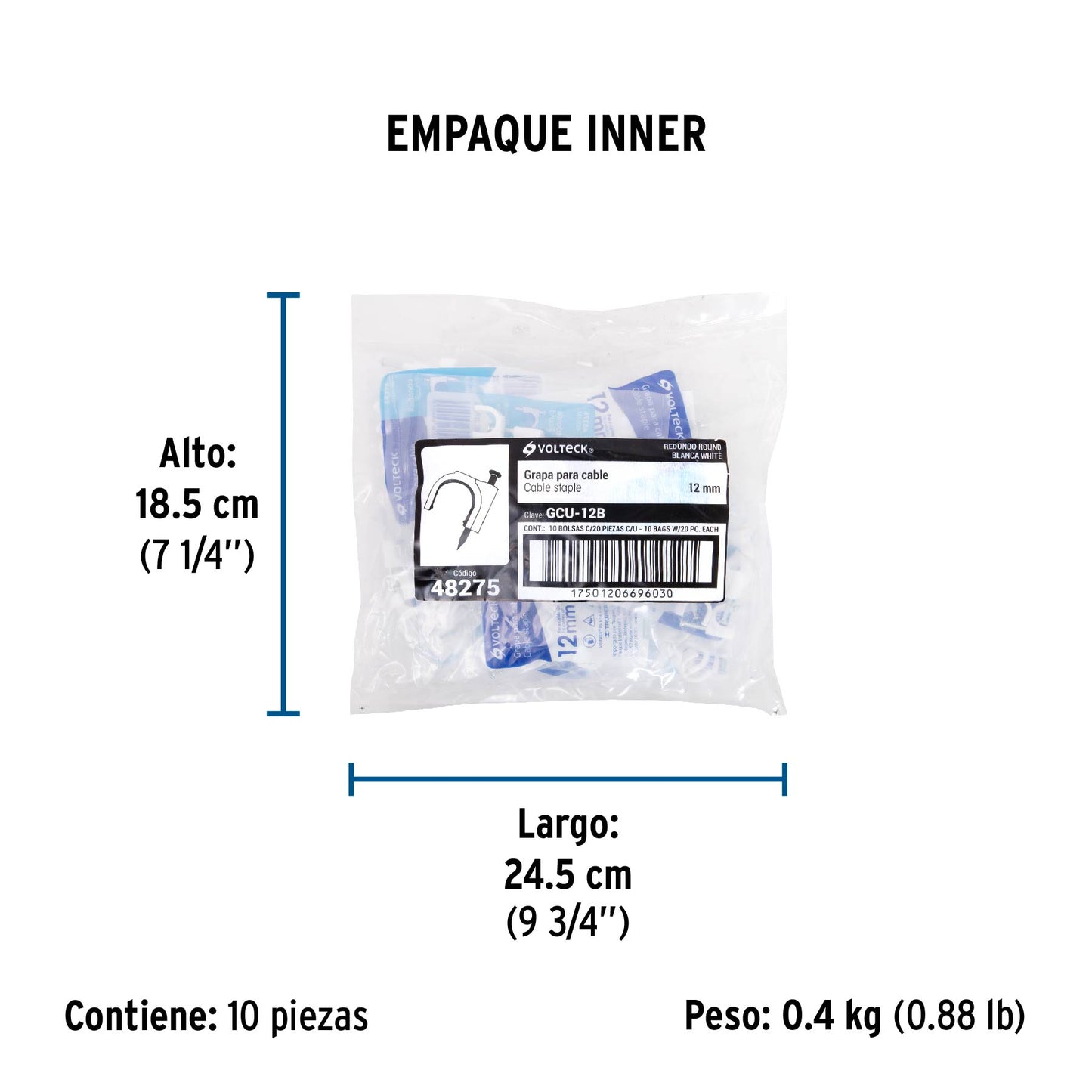 Bolsa con 20 grapas blancas de 12 mm para cable redondo | GCU-12B | 48275