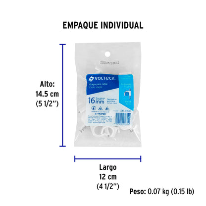 Bolsa con 20 grapas blancas de 16 mm para cable redondo | GCU-16B | 48276