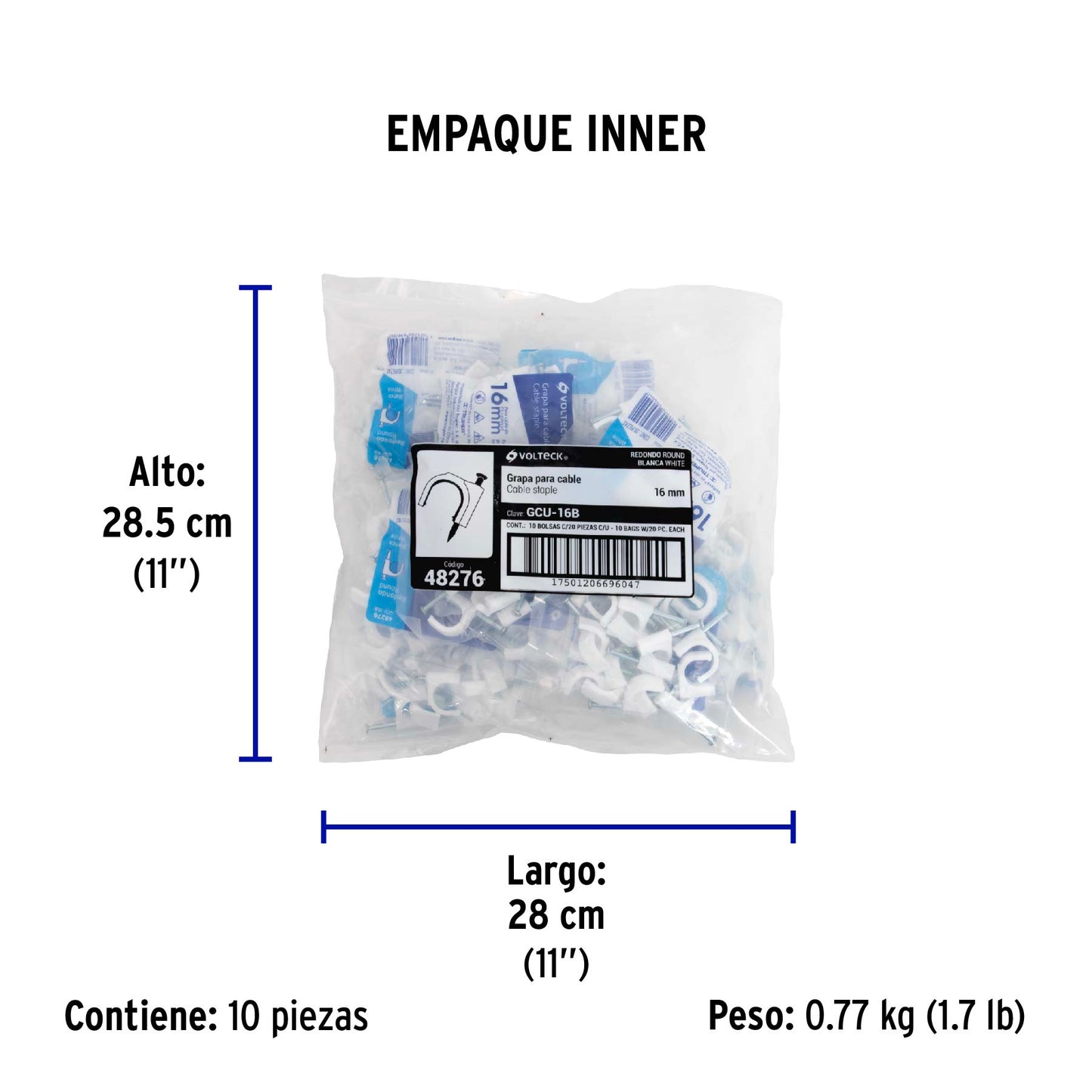 Bolsa con 20 grapas blancas de 16 mm para cable redondo | GCU-16B | 48276