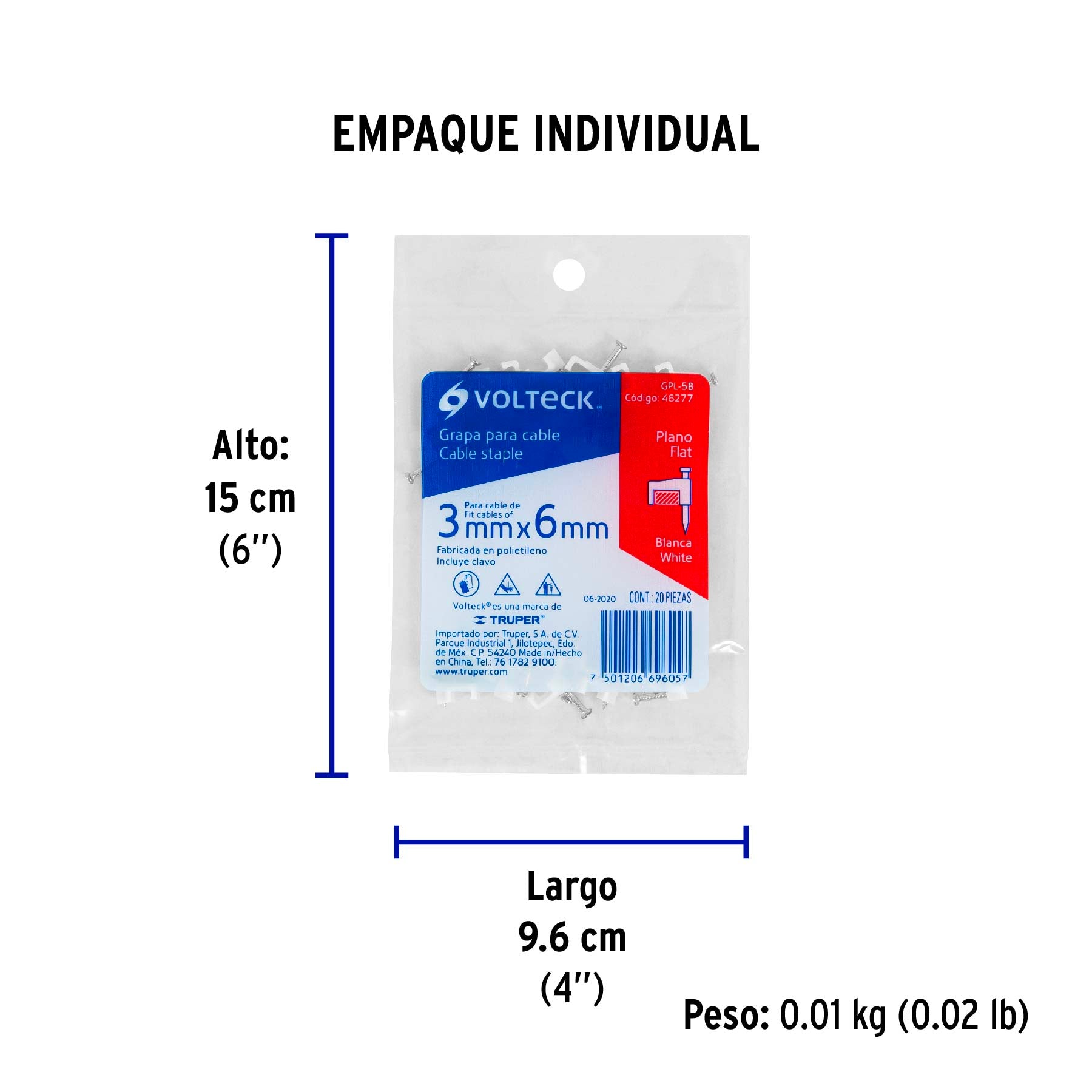 Bolsa con 20 grapas blancas de 3 x 6 mm para cable plano | GPL-5B | 48277