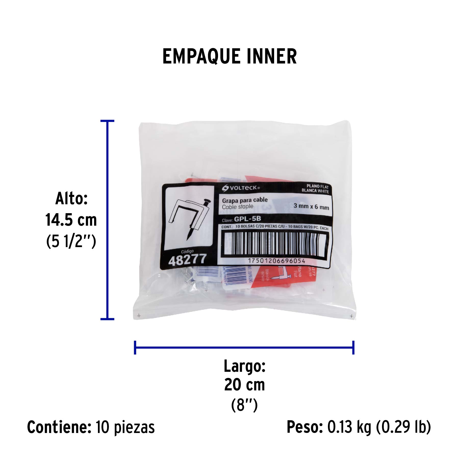 Bolsa con 20 grapas blancas de 3 x 6 mm para cable plano | GPL-5B | 48277