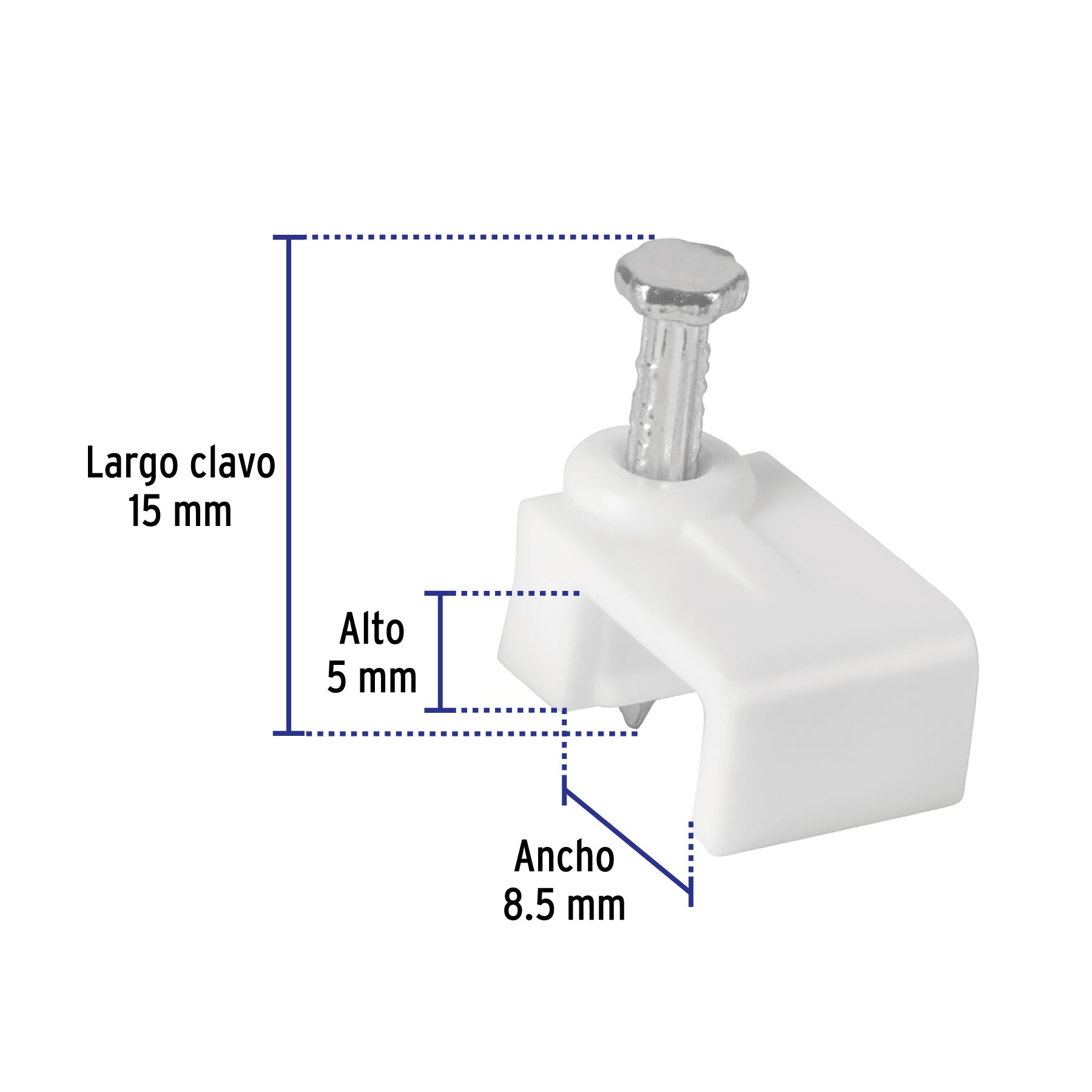 Bolsa con 20 grapas blancas de 5 x 8.5 mm para cable plano | GPL-8B | 48278