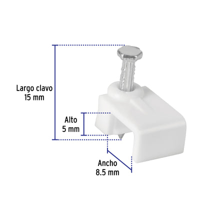 Bolsa con 20 grapas blancas de 5 x 8.5 mm para cable plano | GPL-8B | 48278