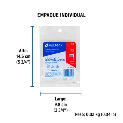 Bolsa con 20 grapas blancas de 5 x 8.5 mm para cable plano | GPL-8B | 48278