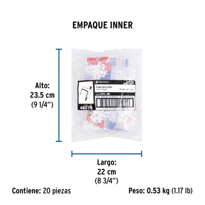Bolsa con 20 grapas blancas de 5 x 8.5 mm para cable plano | GPL-8B | 48278
