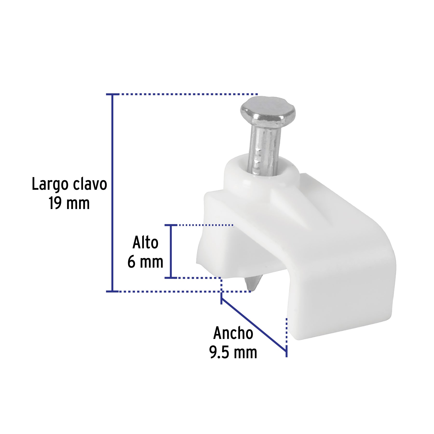 Bolsa con 20 grapas blancas de 6 x 9.5 mm para cable plano | GPL-10B | 48279