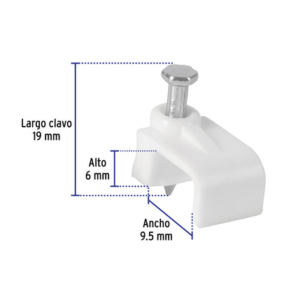 Bolsa con 20 grapas blancas de 6 x 9.5 mm para cable plano | GPL-10B | 48279
