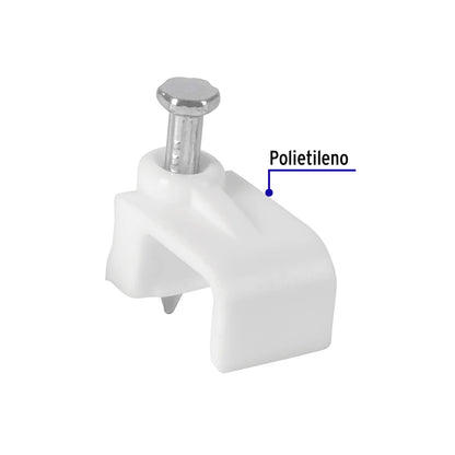 Bolsa con 20 grapas blancas de 6 x 9.5 mm para cable plano | GPL-10B | 48279