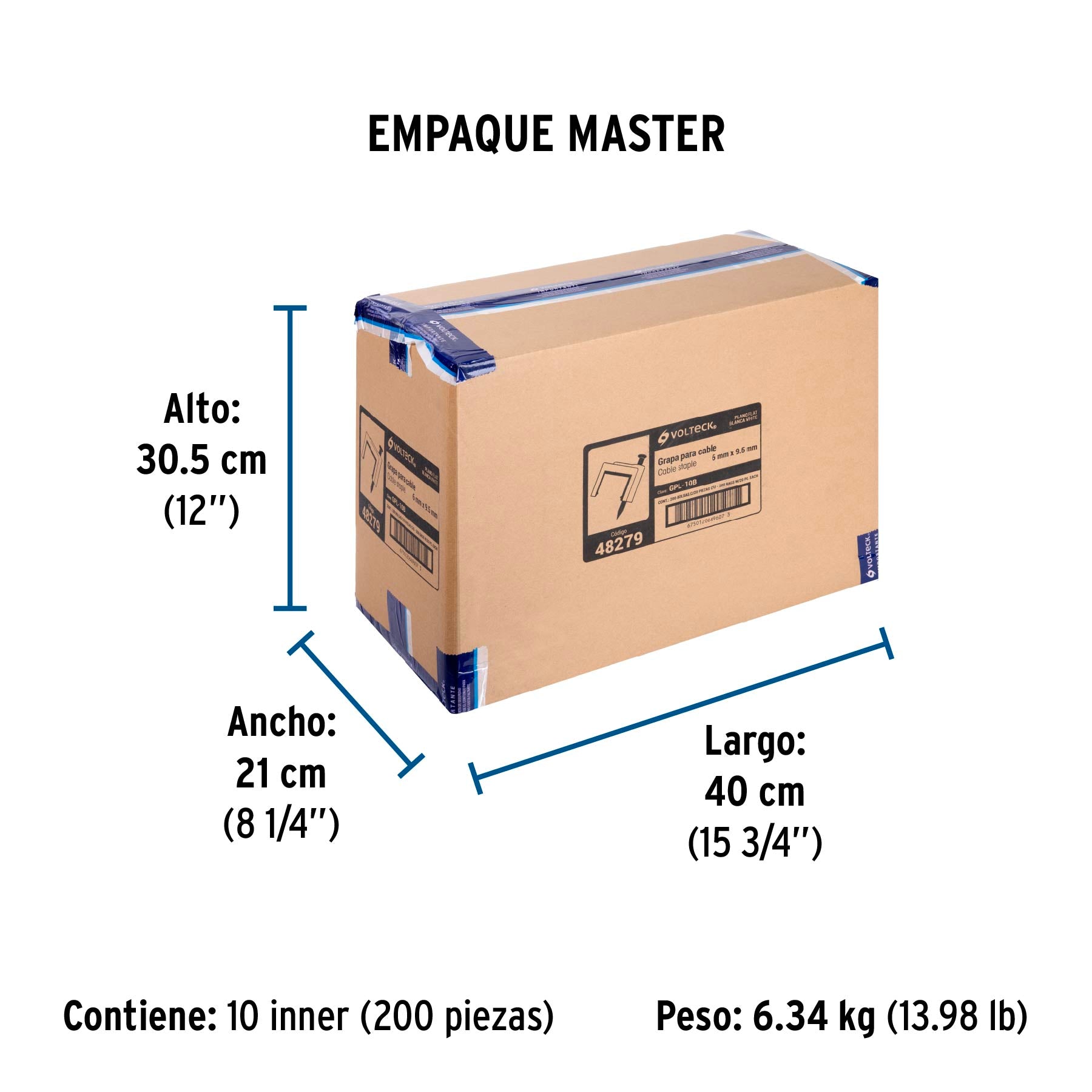 Bolsa con 20 grapas blancas de 6 x 9.5 mm para cable plano | GPL-10B | 48279