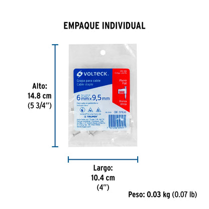 Bolsa con 20 grapas blancas de 6 x 9.5 mm para cable plano | GPL-10B | 48279